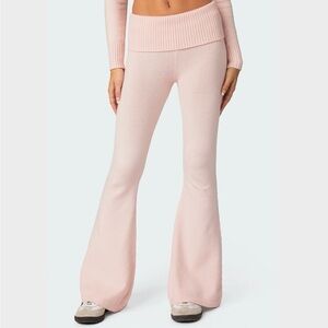 Edikted Light Pink Flare Knit Pants
